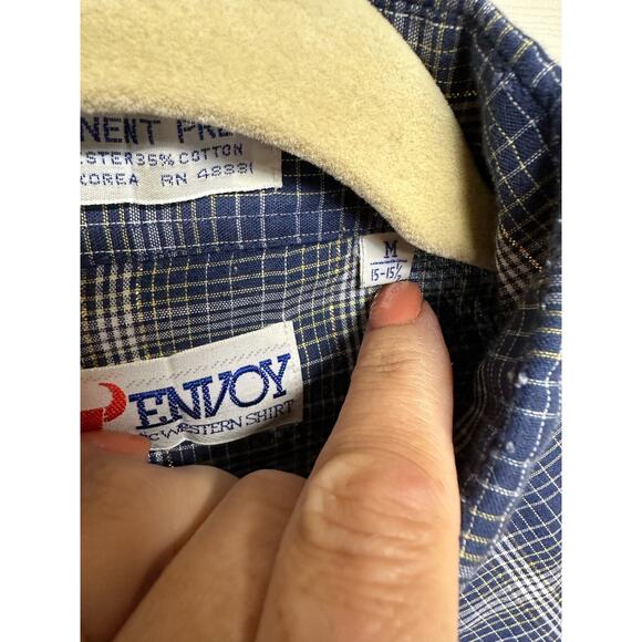 Men’s Vintage Envoy Western Shirt Blue with Gold Stripe Pearl Snap Shirt Size M - Picture 7 of 7